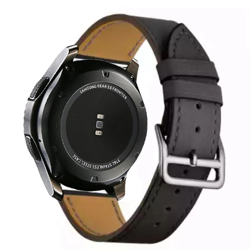 Черный Кожаный ремешок для samsung gear Sport S2 S3 Classic Frontier для Galaxy Watch 42 мм 46 мм ремешок 22 мм быстрая замена ремешков - Цвет ремешка: Черный