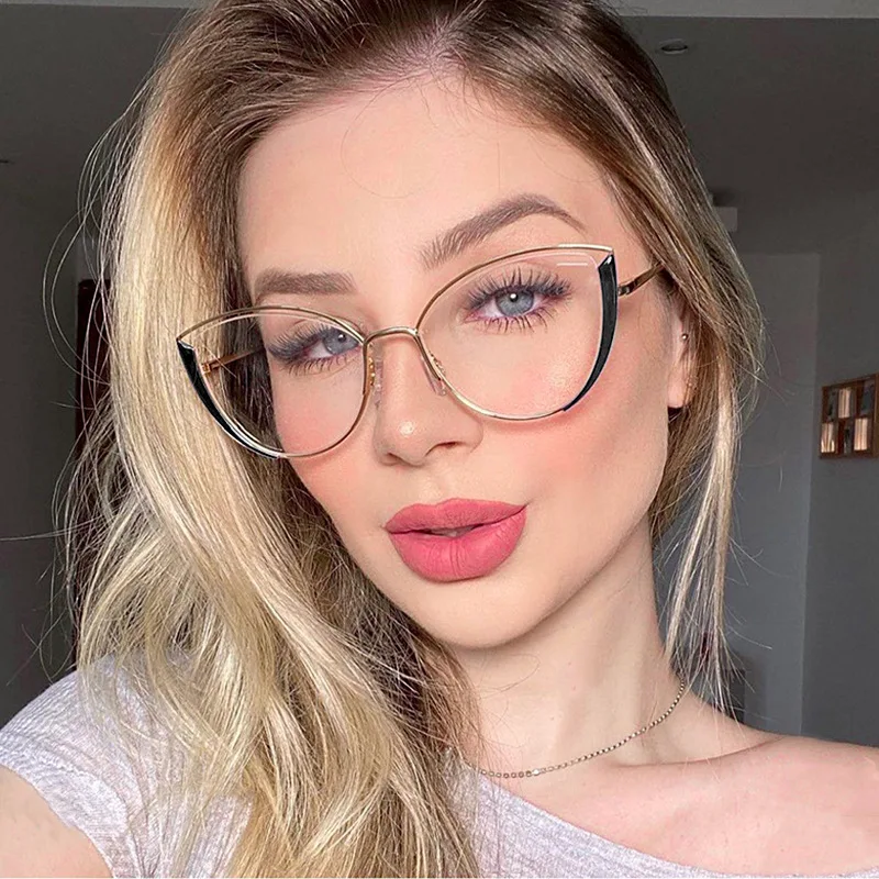 

Anti-Blue Light Metal Comfortable Cat Eye Eyeglasses Frame Women Vintage Spring Hinge Optical Glasses Blue Blocker ReadingGlasse