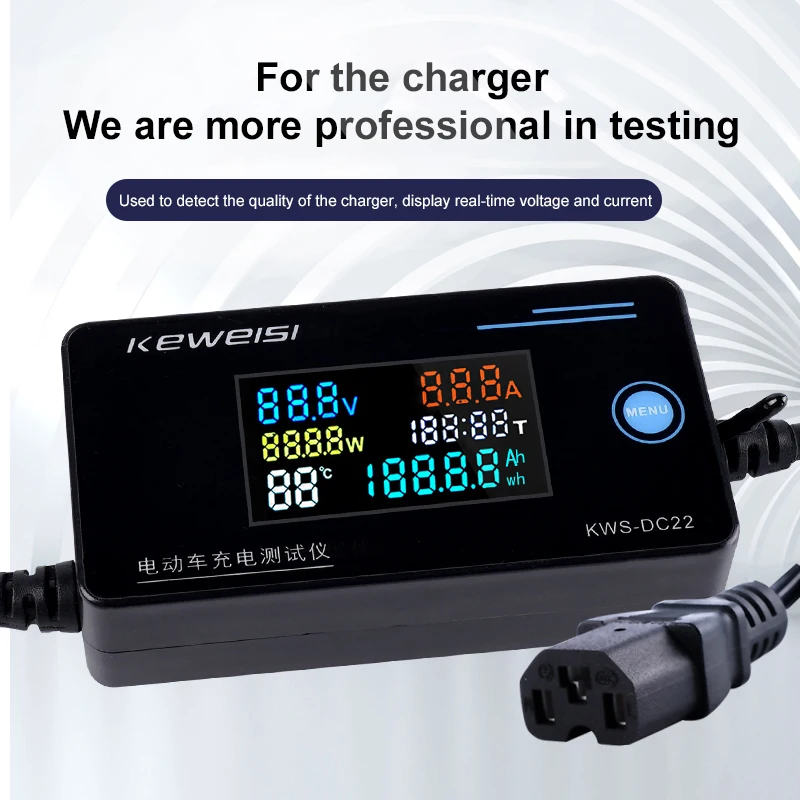

8-120V/0-10A Electric Vehicle Charger Detector LCD Display Voltage Current Meter Accumulative Power Temperature Measurement