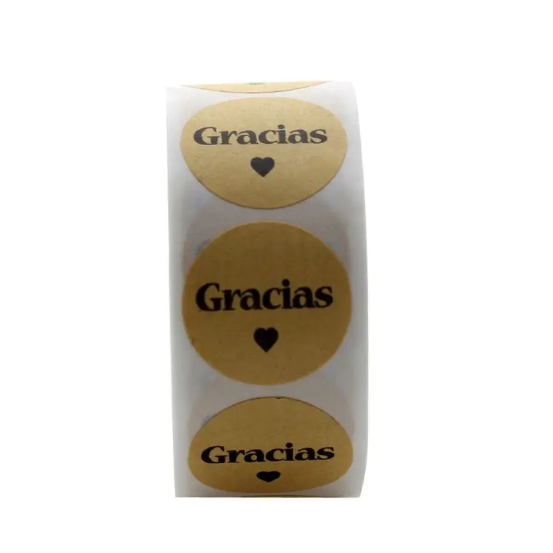 

H55A 500pcs Natural Kraft Gracias Spanish Thank You labels Stickers for Seal Label Baking Package Stickers Scrapbooking Sticker