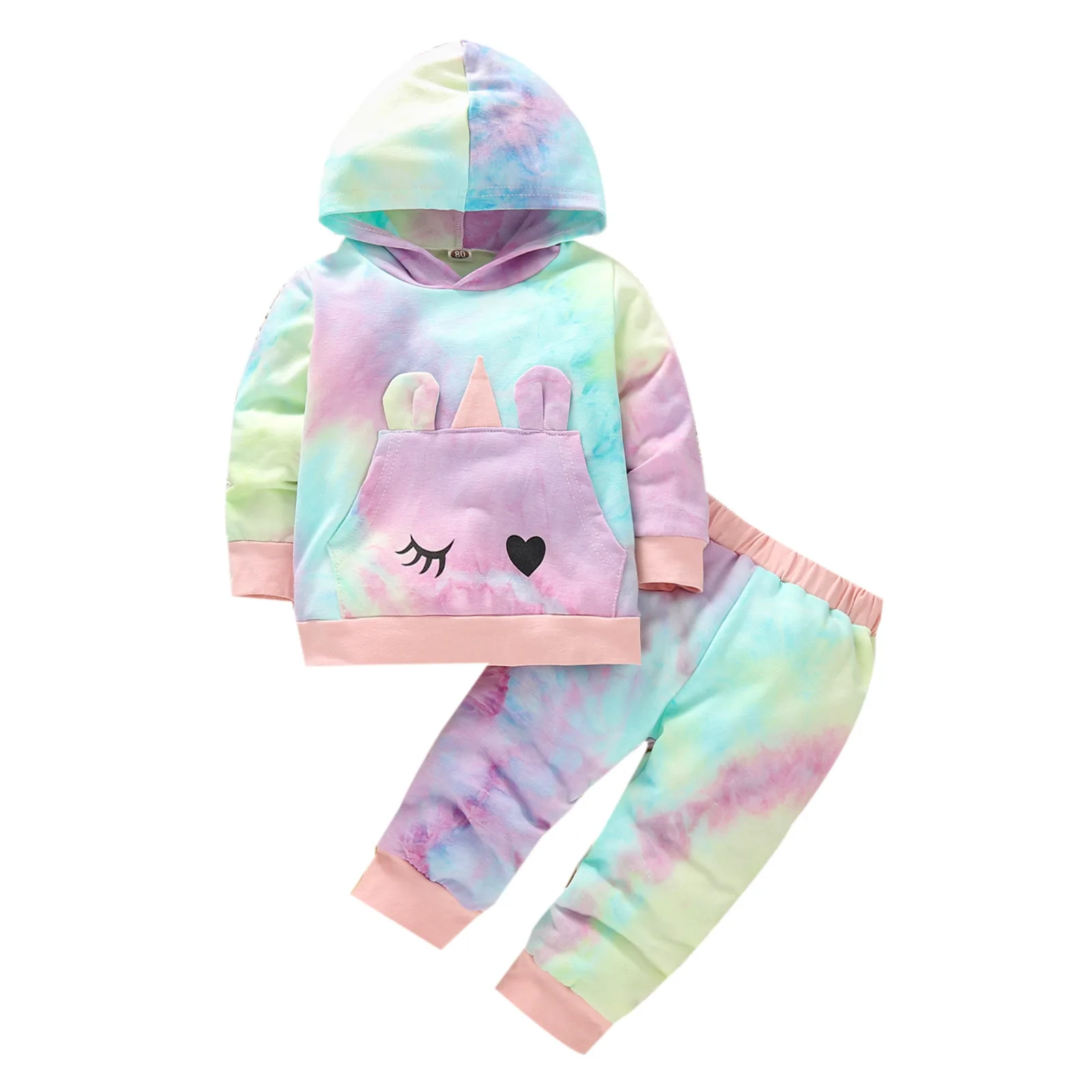 

Cute Toddler Baby Girls Clothes Set Unicorn Hoodies Sweatshirt Tie Dyed Print Infant Outfits Legging Pants Pocket Clothing Sets