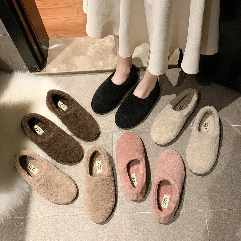 

Cute Winter Chain lambswool flats moccasins femme slip on plush winter ladies shoes curly furry loafers women creepers zapatos