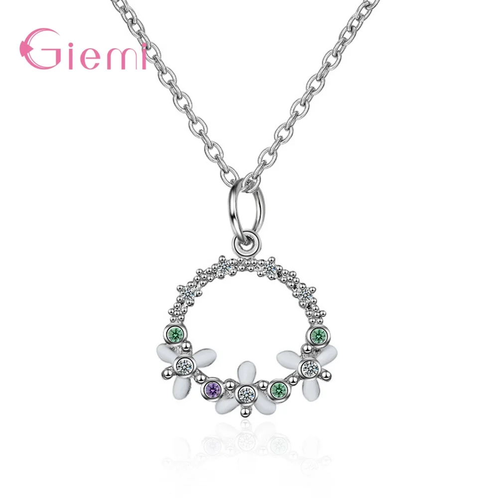 

Trendy Women Jewelry Real 925 Sterling Silver Beautiful Colorful Crystal Stackable Round Circle Pendant Necklace For Girls Gifts