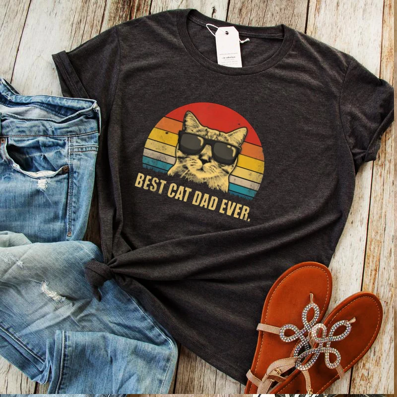 Лучший Кот папа футболки забавные рок Топ папы с графическими принтами для