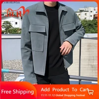 2021 new mens autumn big pocket jacket korean style trendy handsome jacket casual loose all match clothes men jacket m 2xl