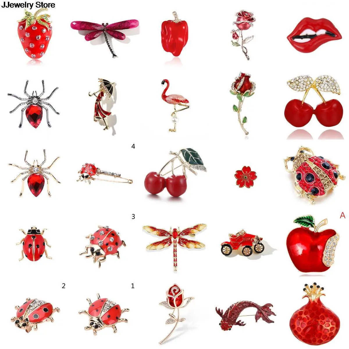 1x Red Car Apple Owl Ladybug Rose Flower Fish Bird Flamingo Brooch Collar Pins Corsage Animal Badges Jewelry Women Kids Brooches