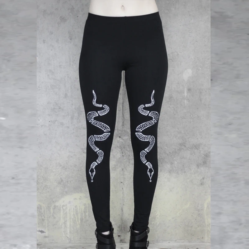 Imily Bela Gothic Leggings Women Sexy Black Snake Print Elastic Pencil Leggins Autumn Winter Femme Leginsy Streetwear | Женская одежда