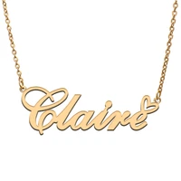 love heart claire name necklace for women stainless steel gold silver nameplate pendant femme mother child girls gift