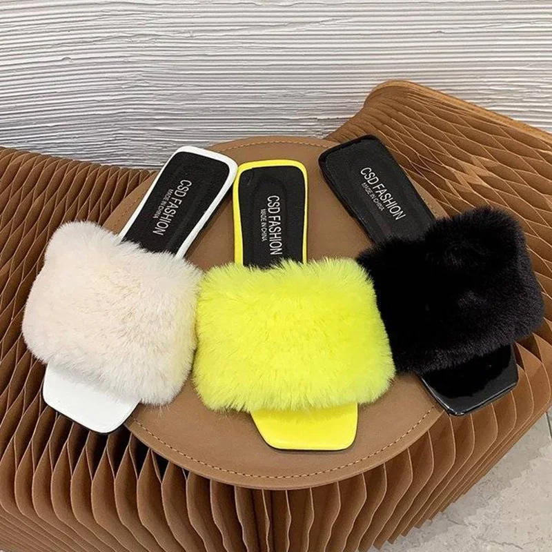 Luxury Fur Women Slippers Autumn Winter Furry Indoor Home Slippers Antiskid Outdoor Female Large Size Elegant Slides women