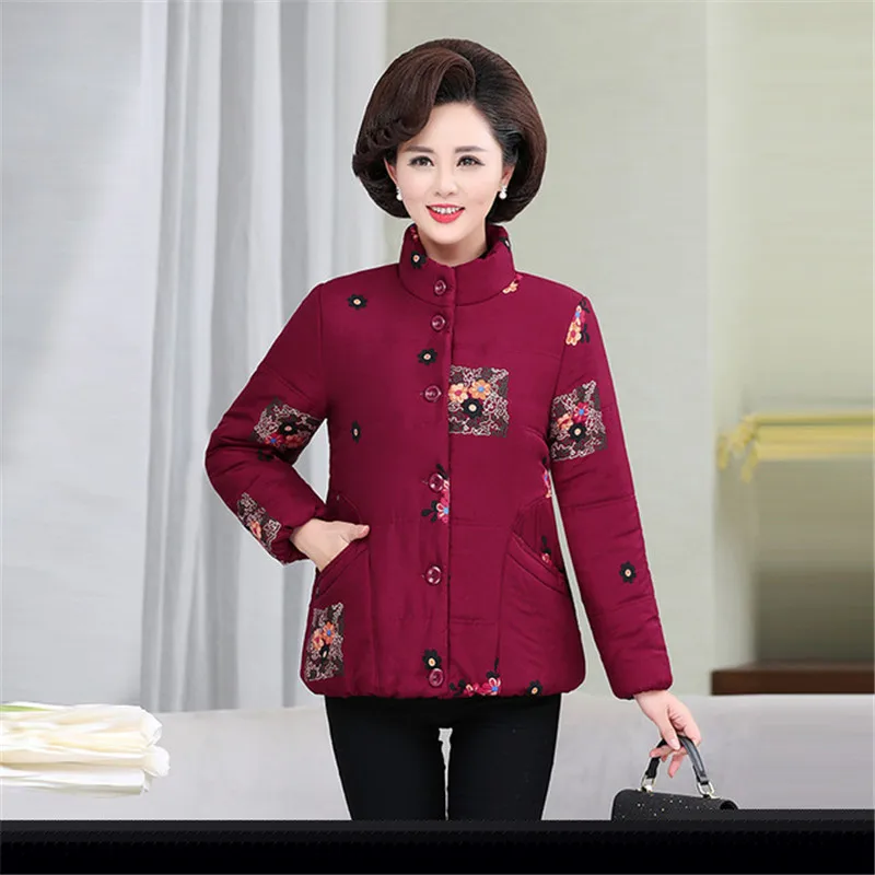 Middle-aged Cotton Coat Large Size Printed Winter Plus Velvet Thickening Keep Warm Jacket Outerwear Mother Loaded | Женская одежда