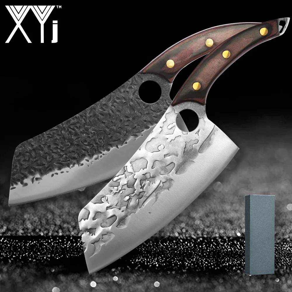 

XYj Высокоуглеродистый нож для нарезки мяса, 7,5 дюйма, полный точильный камень для мясника с деревянной ручкой, в подарочной коробке