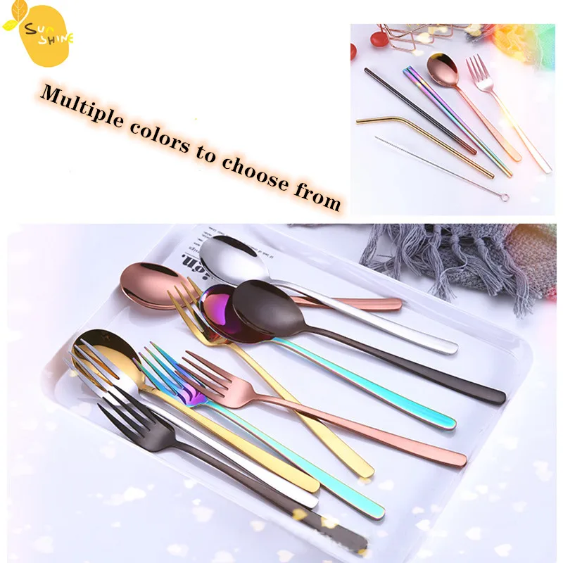 Набор Цветной столовой посуды из искусственной соломы сумка нержавеющей стали 304