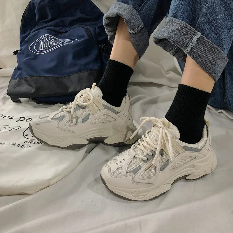 

Spring Running Shoes Chunky Sneakers Women 2021 Mesh Thick Sole Platform Sneakers Woman Lace Up Jogging Casual Shoe Zapato Tenis