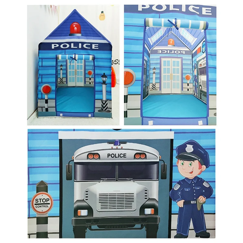 

Kids Play Tents Indoor Outdoor Tent Portable Foldable Teepee Firefighter Policemen Pretend Play Gamehouse Toy Hut(Blue)