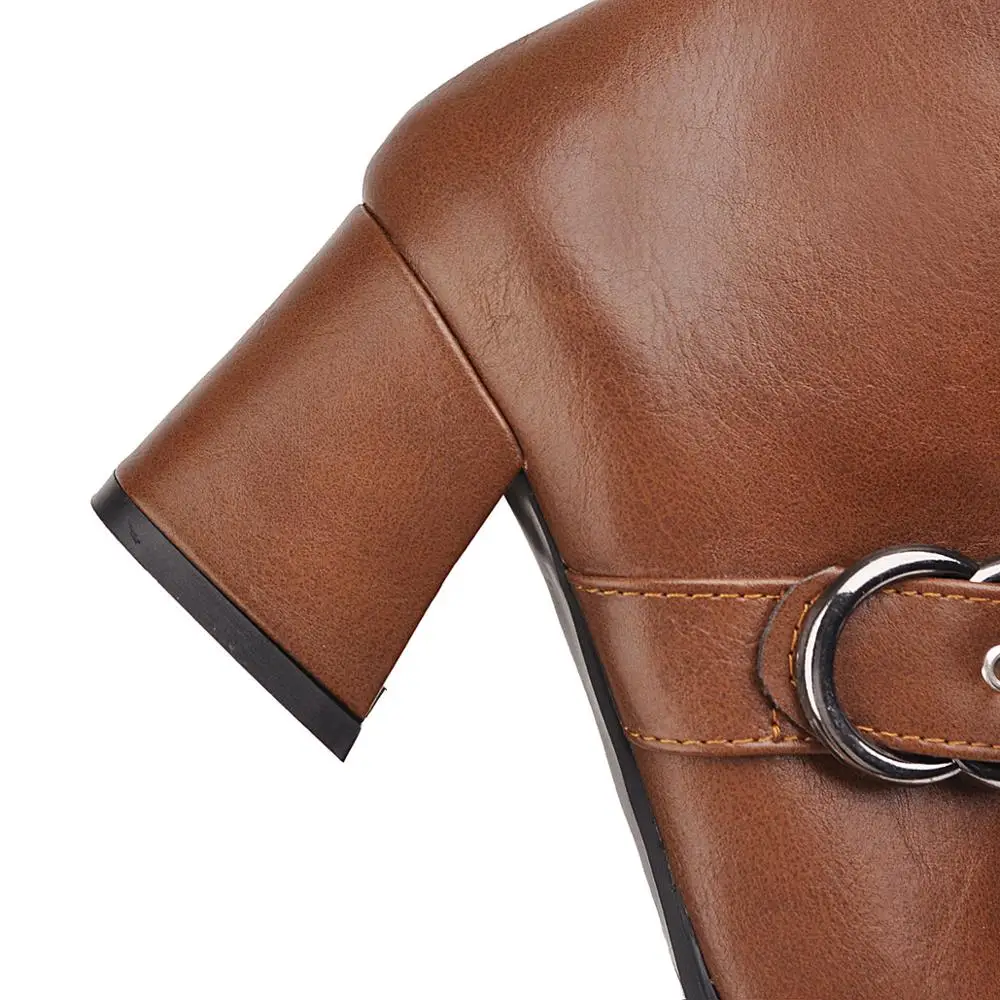 

Boots Women Buckle PU Shoes Women Short Punk Boots Square Heels Fashion Square Toe Ankle All Match Breathable Large Size 14 48