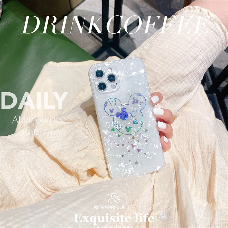 

Cute Mouse Phone Cases For iPhone 12 ProMax 11 Pro Xr Xs 7 8 Plus Mini Gradient Rainbow Glitter Protection Silicone Shell grain