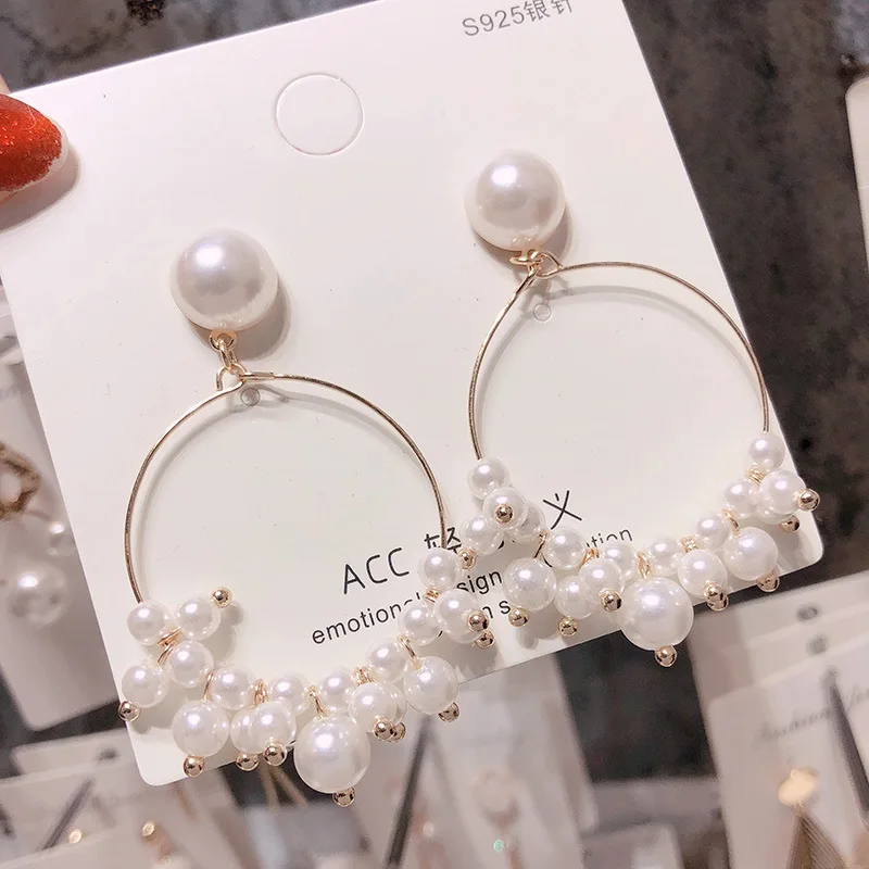 Серебряные иглы длинные женские серьги с жемчугом модные темперамент простые анти-аллергические серьги летние индивидуальные сетчатые украшения - Окраска металла: 1.49