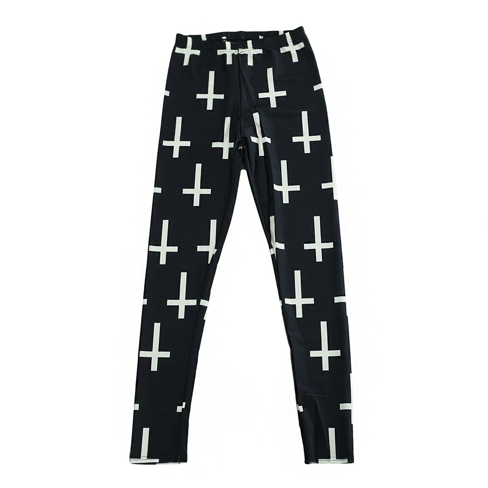 Женские леггинсы с распятием зимние высокой талией и принтом облегающие для