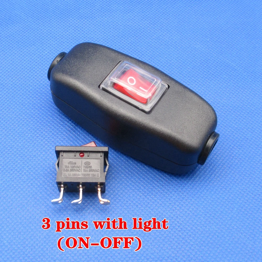 3 pins with light 1 шт. ВКЛ/ВЫКЛ для настольная лампа кровать светильник шнур из водонепроницаемого материала в линии кулисный переключатель Запчасти комплект со светодиодным индикатором светильник 6A250V 10A125VAC - Цвет: 3 pins with light