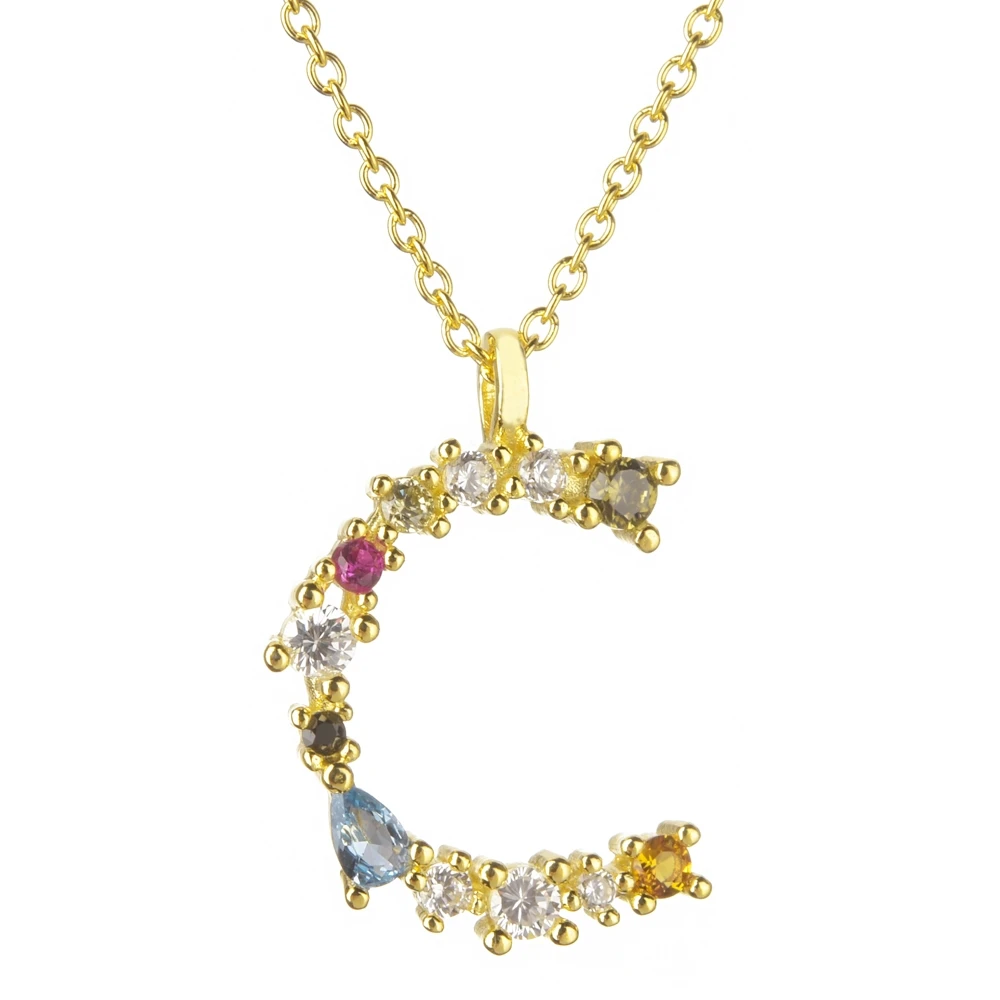 Gold C Altruist 925 пробы серебро I Am Initial C P кулон Nekclace Красочный Кристалл Мини-проба Длинная цепочка регулируемое ожерелье ювелирные изделия - Окраска металла: Gold C