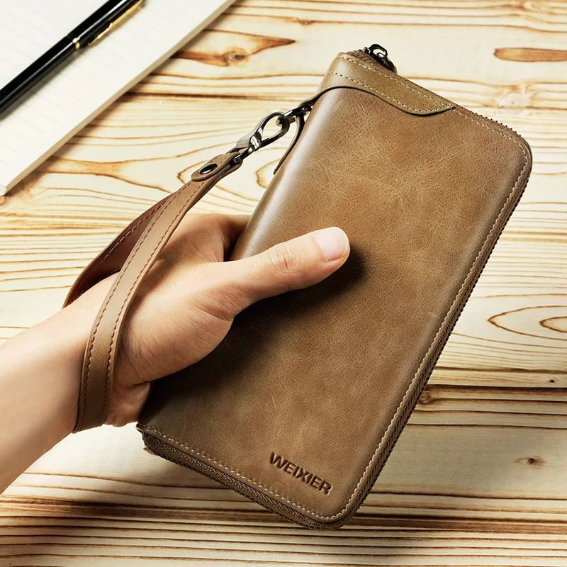 Повседневный мужской длинный кошелек из натуральной кожи бумажники воловьей для