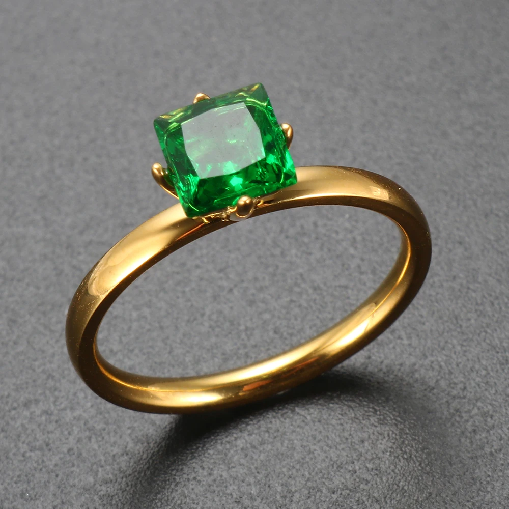 

High Quality Ladies Green AAA Cubic Zircon Stone Rings Office for Women Daily Wear Crystal Wedding Bijoux Fashion Jewelry Gifts