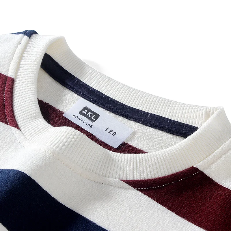 

2021 Children's Sweatshirt Autumn New Boys Cotton Long Sleeve Stripe Top Cartoon Pattern T-Shirt Kids Clothes Crew Neck