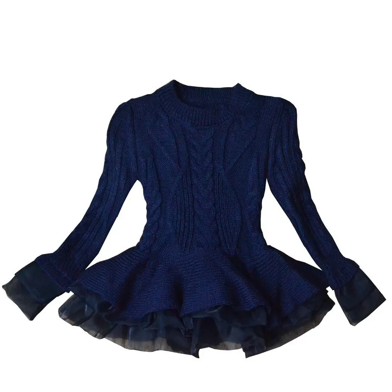 dark blue ; осенне-зимнее платье для девочек; детская одежда; Детские платья; праздничное платье для девочек; вязаный свитер с длинными рукавами; рождественское платье - Цвет: dark blue