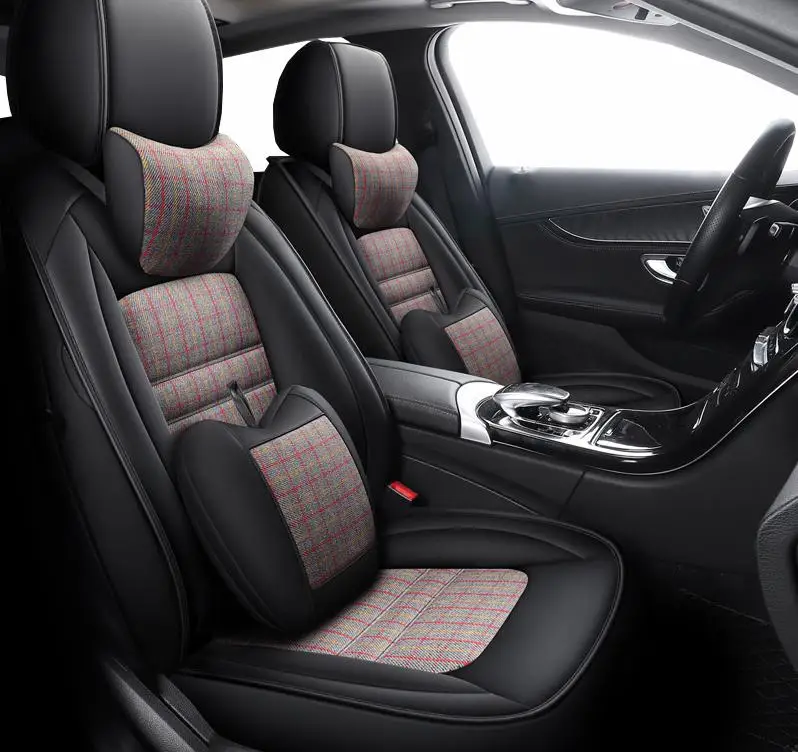 Чехол для автомобильного сидения из кожи и льна подходит Toyota Avensis T25 Wish Prado 120 150