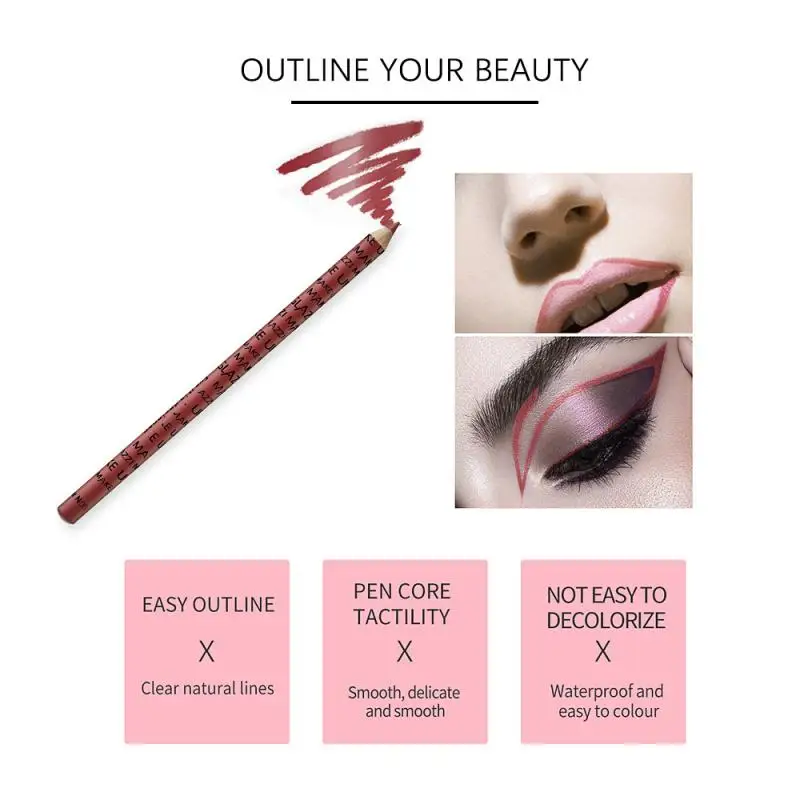 12 шт./компл. профессиональный древесины подводка для губ Водонепроницаемый леди