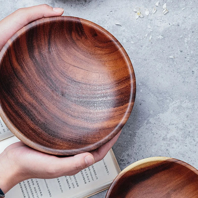 Ручная миска из твердой древесины большой маленький круглый деревянный миски - Фото №1