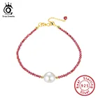 ORSA JEWELS кольцо серебряный браслет 925 для женщин из натурального камня, Красный Гранат пресноводного жемчуга браслет модные золотые Цвет ювелирные изделия 2019 OSB48-R