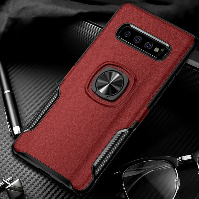 Lamorniea для samsung Galaxy S10 чехол металлическое кольцо автомобильная подставка силиконовый чехол для телефона samsung Galaxy S10 S8 S9 Plus S10E Note 8 9 - Цвет: Red