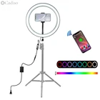 Осветитель Cadiso для фотосъемки с регулируемой яркостью, светодиодный кольцевой светильник для селфи с RGB подсветкой для телефона, нанесения макияжа, подходит для съемки фото и видео на YouTube