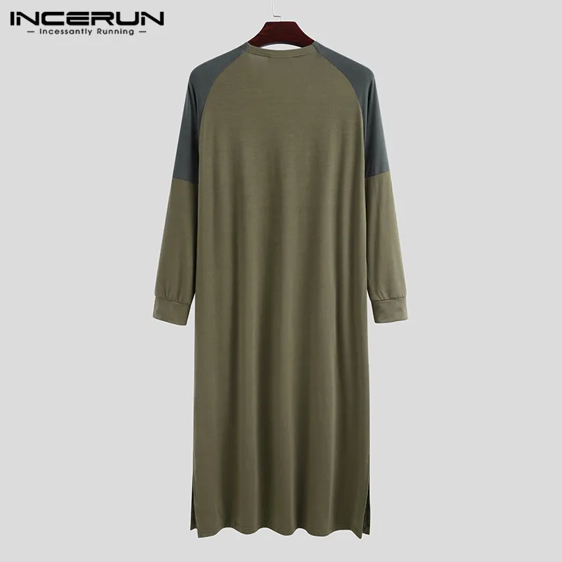 

Men Muslim Kaftan Patchwork Zipper Long Sleeve Casual Robes Islamic Arabic Jubba Thobe Middle East Dubai Men Clothes 5XL INCERUN