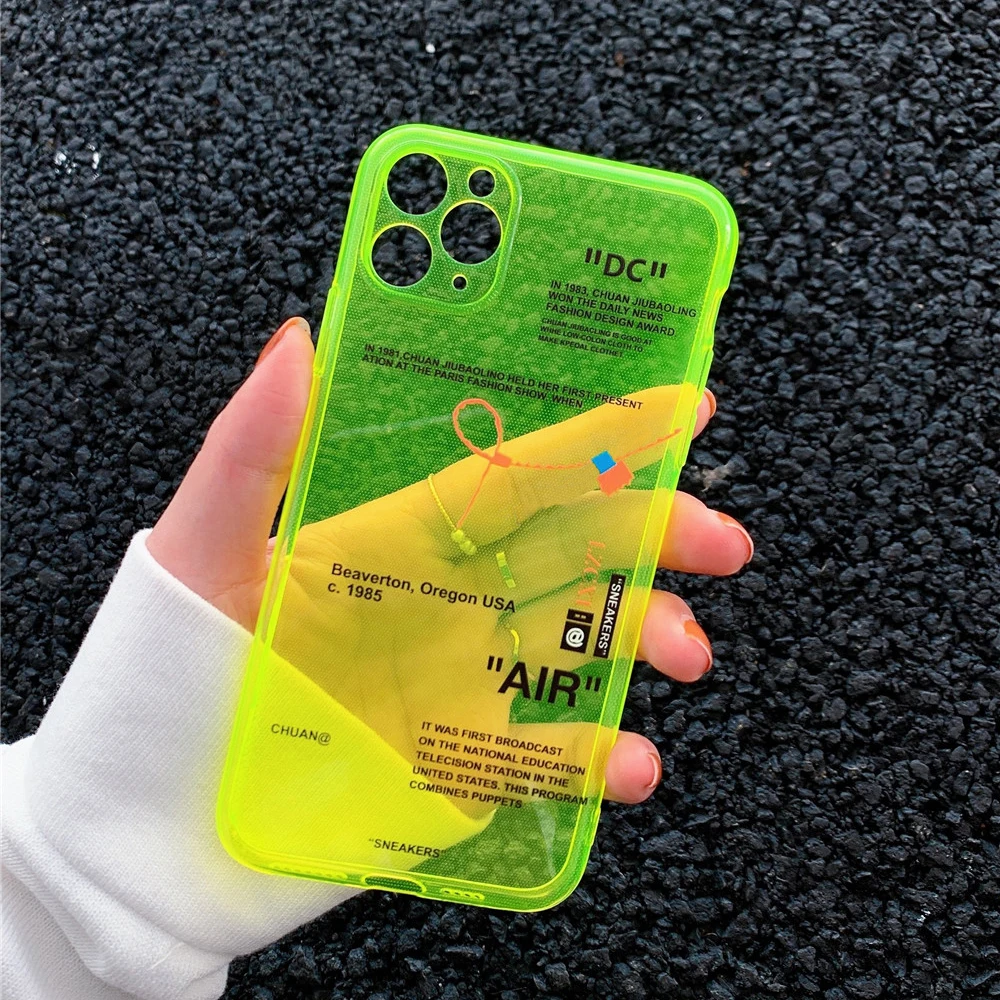 Funda de teléfono de marca deportiva fluorescente, carcasa de silicona suave y transparente para iPhone 12 mini 11 Pro X XS MAX XR 7 8 Plus