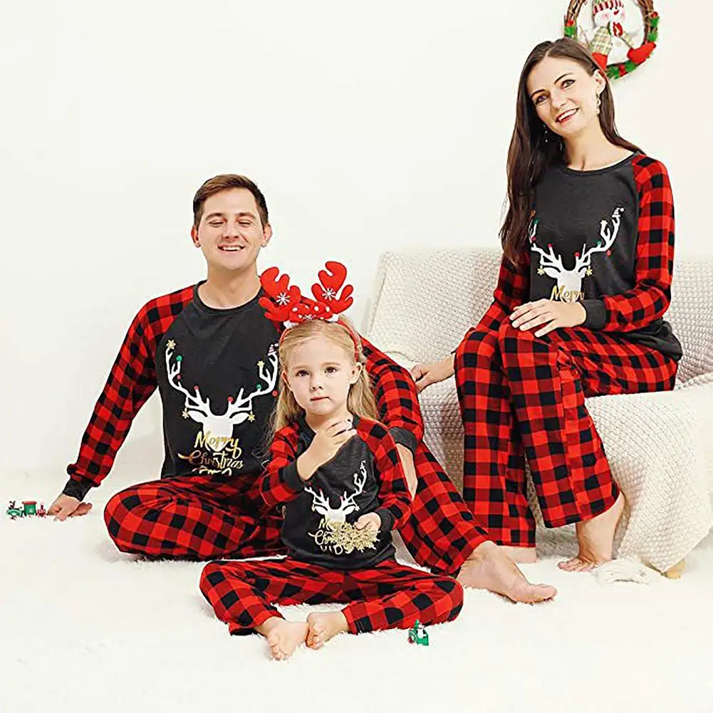 

Family Christmas Pajamas Set 2021 Mother Kids Xmas Clothes Deer New Year Costume Baby Girl Sleepwear Top Pants Clothing Suits