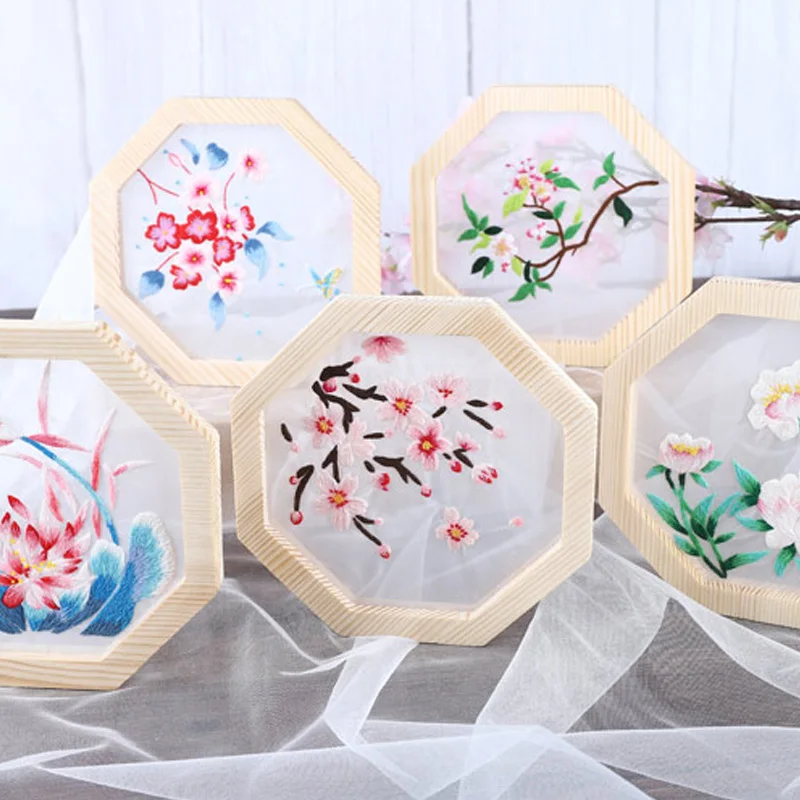 В китайском стиле с цветочным узором Набор для вышивания деревянной рамкой DIY