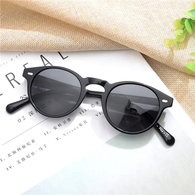 Black VS Gray 47 Gregory Peck, фирменный дизайн, мужские и женские солнцезащитные очки, винтажные, поляризационные, солнцезащитные очки, известный бренд, OV5186, Ретро стиль, солнцезащитные очки - Цвет линз: Black VS Gray 47
