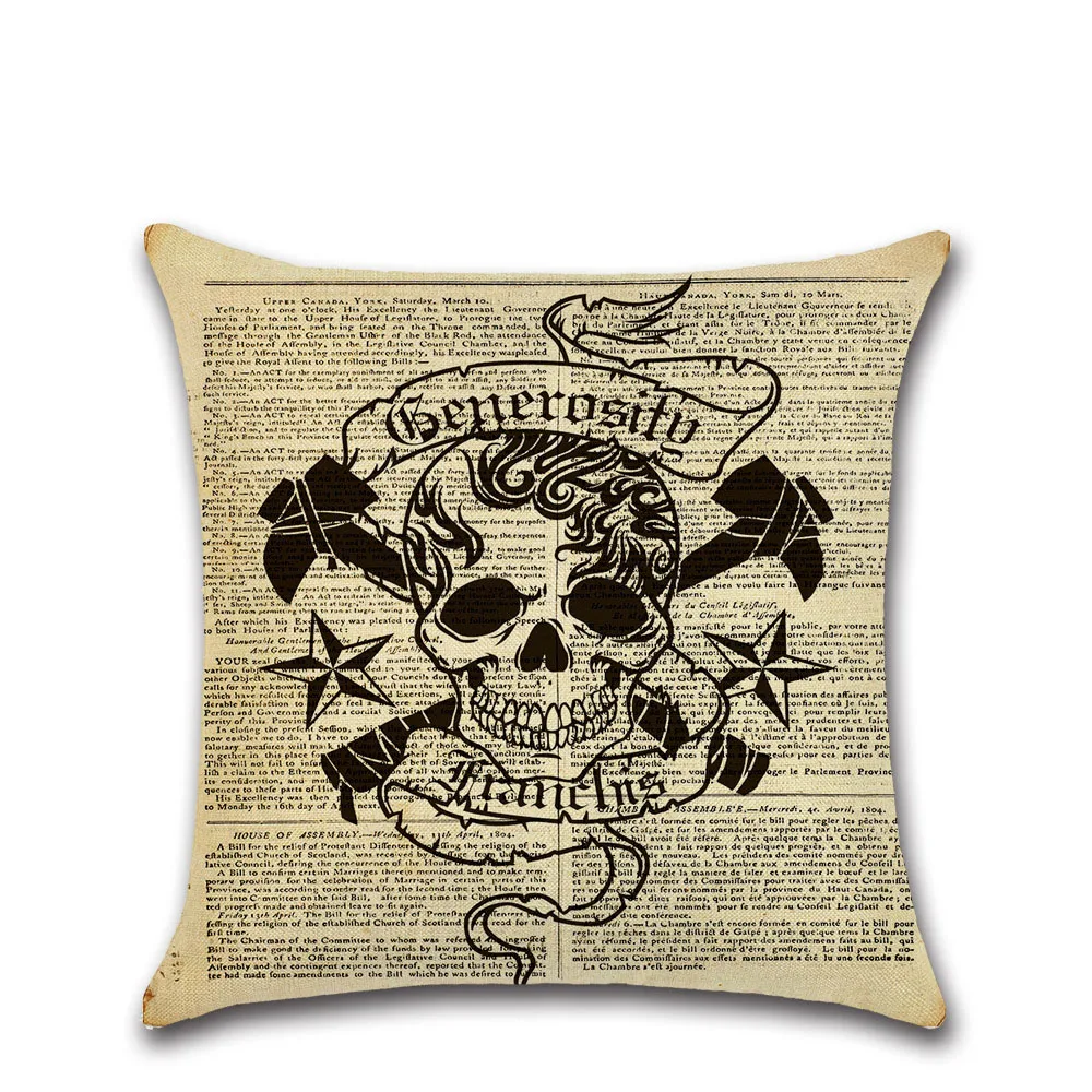 Скелет головы белье газетный рисунок декоративная подушка для дивана крышка