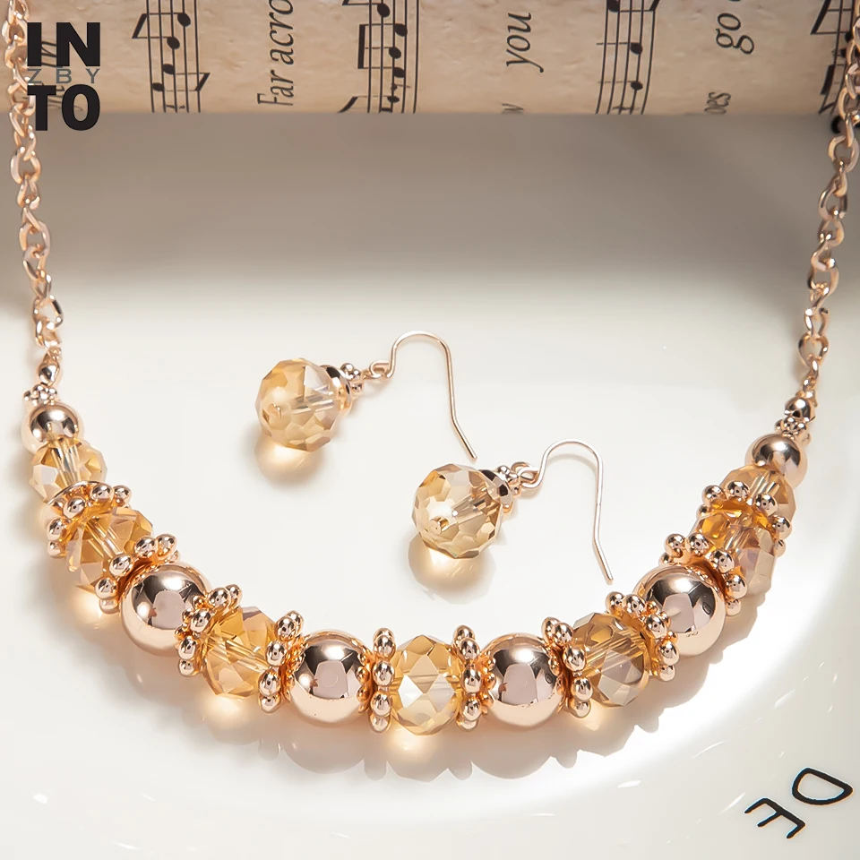 Модный комплект ювелирных изделий стеклянные бусины висячие серьги с колье