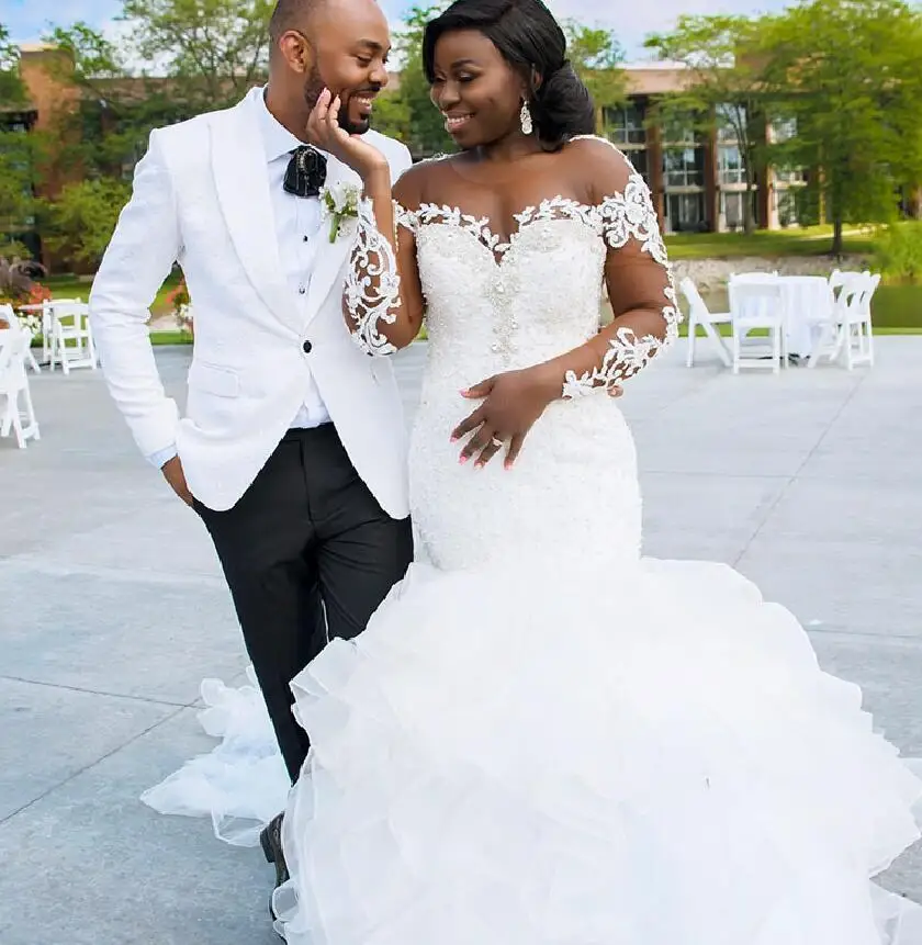 

Размера плюс Русалка свадебное платье es кружево Аппликация с открытыми плечами из Южной Африки свадебное платье развертки Поезд Длинные св...