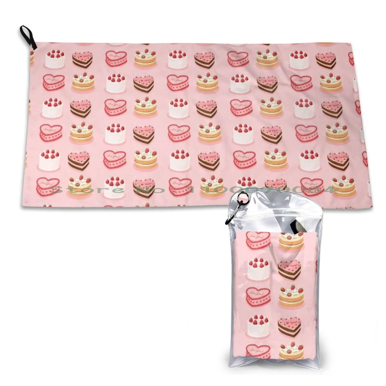 Милое розовое быстросохнущее полотенце с иллюстрацией тортов портативное