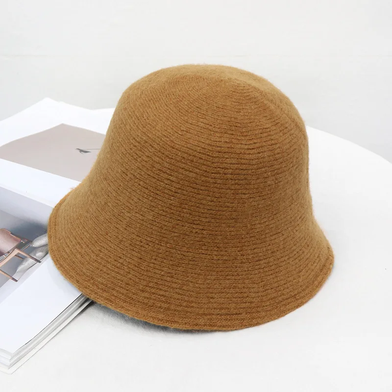 Однотонная шерстяная шляпа-ведро с широкими полями для женщин зимняя осенняя