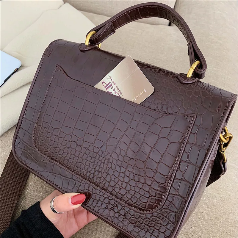 

Vintage Alligator Women Handbags Designer Wide Strap Shouder Bags Luxury Pu Leather Crossbody Bag Ladies Satchels Purses X34H