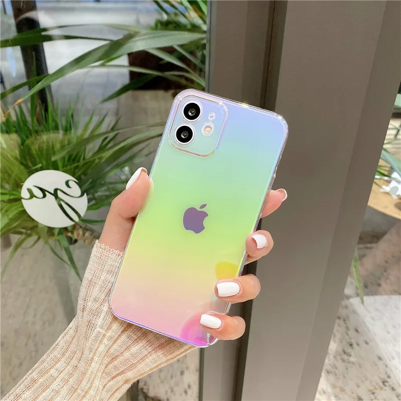 

Transparent Colorful Aurora Phone Case For iPhone 12 11 Pro Max 7 8 Plus X XR XS Max 12 Mini SE 2020 Laser Shockproof Back Cover