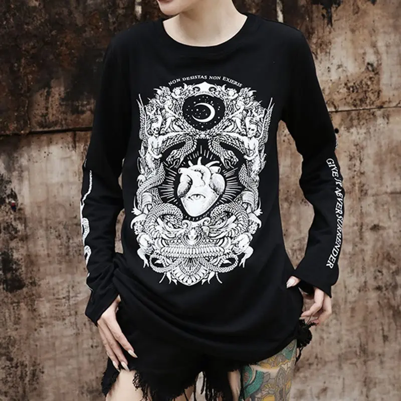 Женская футболка с принтом в готическом стиле черные топы Повседневная