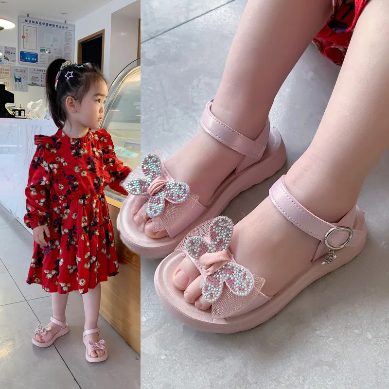 

Girls' Sandals Summer New Korean Edition Soft Sole Bow Knot Princess Shoes Waterproof Diamond Sandal for Girl Sandals