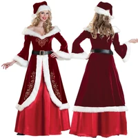 sexy santa claus outfits suit adult women christmas cosplay costume red deluxe velvet fancy woman 3pcs set xmas party dress s xx