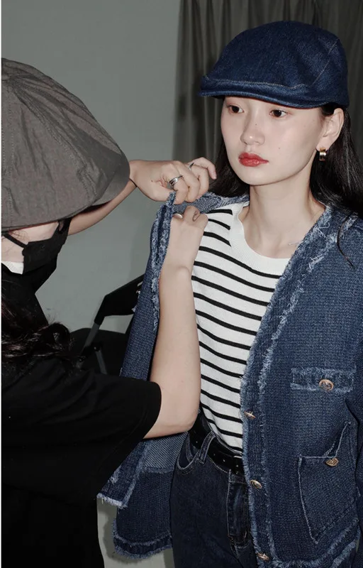 Женская короткая шерстяная джинсовая куртка элегантный топ с V-образным вырезом